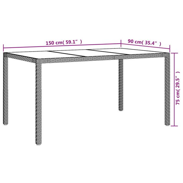 vidaXL Τραπέζι Κήπου Γκρι 150x90x75 εκ. Συνθετικό Ρατάν/Ψημένο Γυαλί
