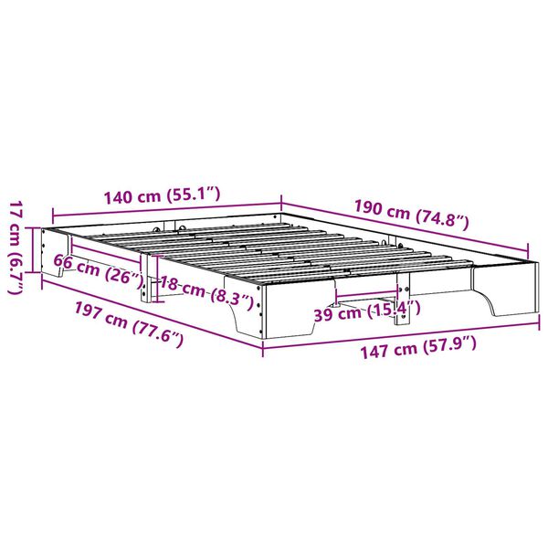 vidaXL Κρεβάτι Λευκό Ξύλο 140 x 190 cm Κρεβάτι Ορθογώνιο Μοντέρνο