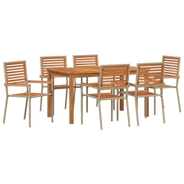 vidaXL Σέτ φαγητού για κήπο 7 pcs Μπεζ Πολυ ράταν