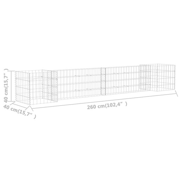 vidaXL Συρματοκιβώτιο Γλάστρα Σχήμα «Η» 260x40x40 εκ. Ατσάλινο Σύρμα
