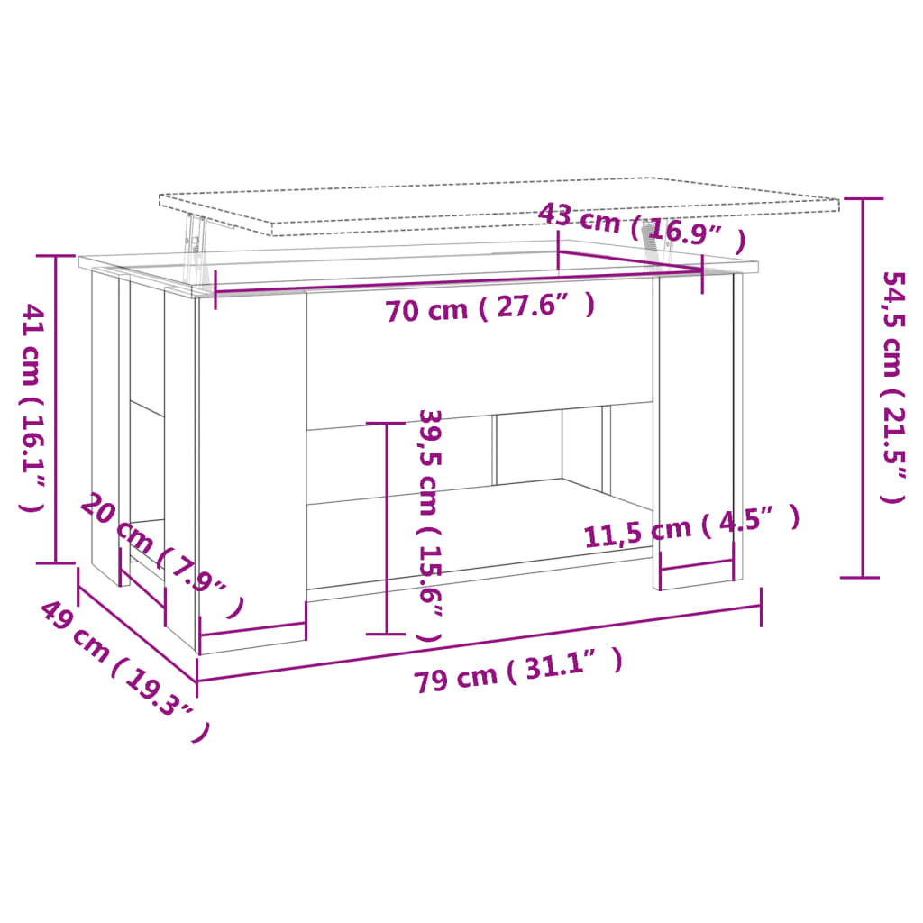 vidaXL Τραπεζάκι Σαλονιού Καπνιστή Δρυς 79x49x41 εκ. Επεξεργασμ. Ξύλο