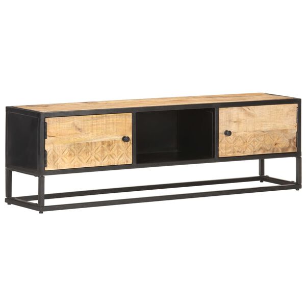 vidaXL Έπιπλο TV με Σκαλιστή Πόρτα 130x30x40 εκ. Ακατέργ. Ξύλο Μάνγκο