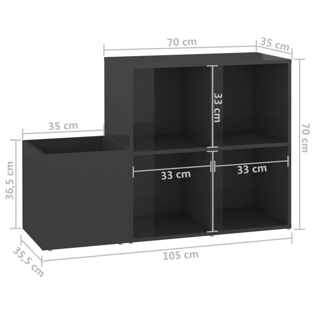 vidaXL Παπουτσοθήκη Χολ Γυαλ. Γκρι 105 x 35,5 x 70 εκ από Επεξ. Ξύλο