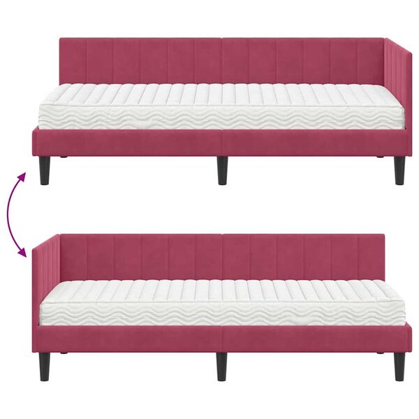 vidaXL Κρεβάτι Γωνίας με στρώμα Μπορντό 80 x 200 cm Βελούδο