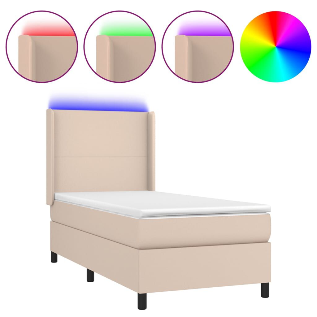 vidaXL Κρεβάτι Boxspring Στρώμα&LED Καπουτσίνο 90x200 εκ. Συνθ. Δέρμα