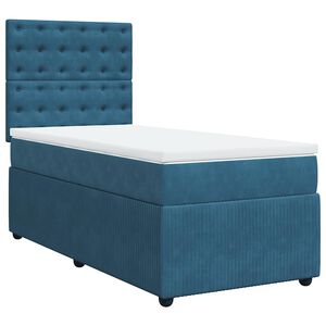 vidaXL Κρεβάτι Boxspring με Στρώμα Σκούρο Μπλε 90x190 εκ. Βελούδινο