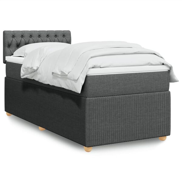 vidaXL Κρεβάτι Boxspring με Στρώμα Σκούρο Γκρι 90x200 εκ. Υφασμάτινο