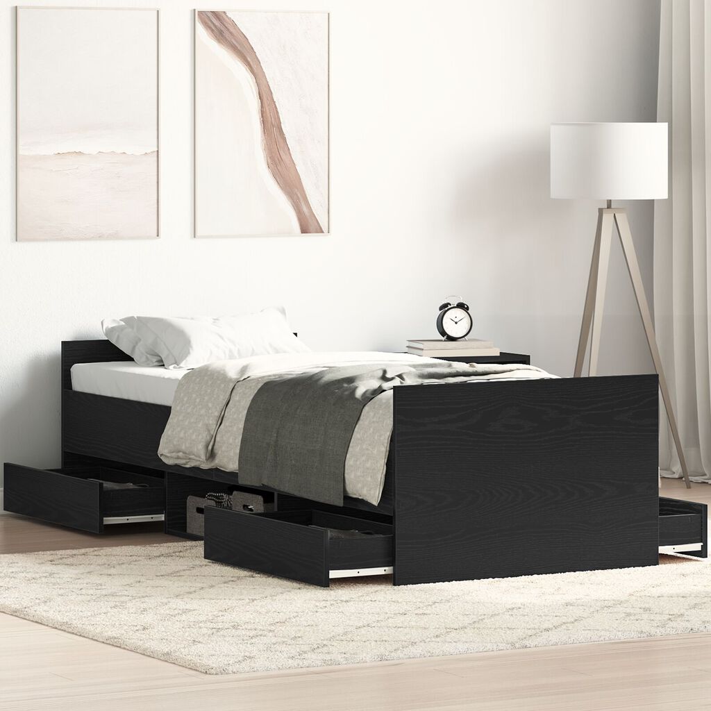 vidaXL Κρεβάτι χωρίς Στρώμα Μαύρη Δρυς 75x190 εκ Επεξεργασμένο Ξύλο
