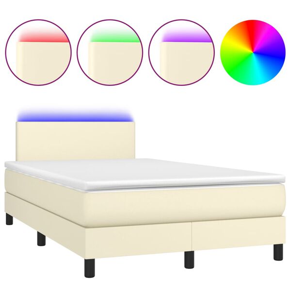 vidaXL Κρεβάτι Boxspring με Στρώμα & LED Κρεμ 120x200 εκ. Συνθ. Δέρμα