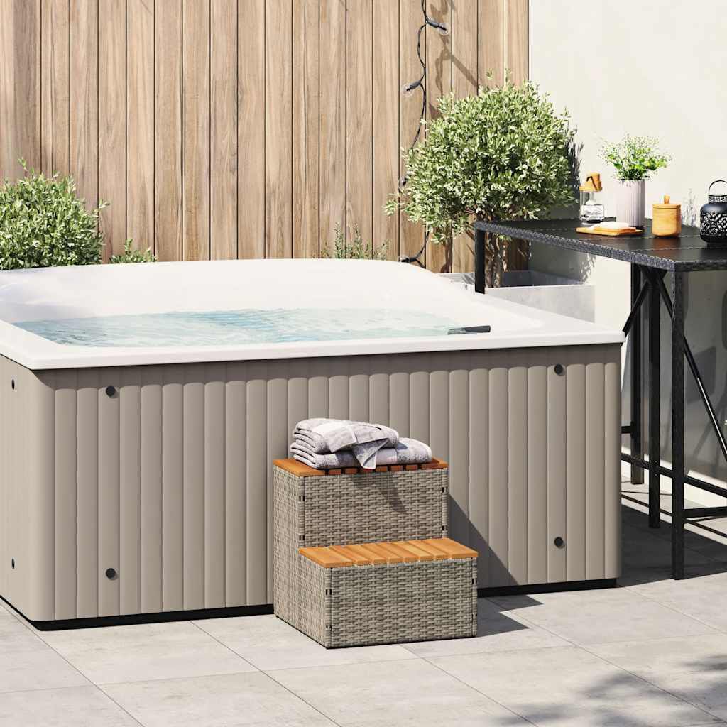 vidaXL Βήμα υδρομασάζ Γκρι 50x50x50,5εκ. Συνθετικό Ρατάν/Μασίφ Ακακίας