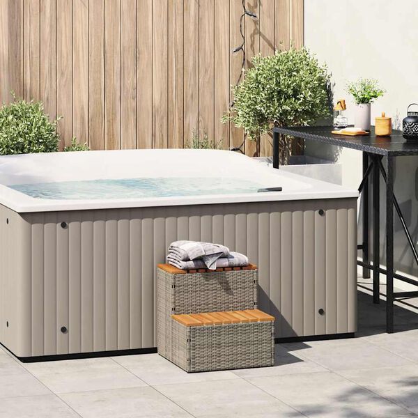 vidaXL Βήμα υδρομασάζ Γκρι 50x50x50,5εκ. Συνθετικό Ρατάν/Μασίφ Ακακίας