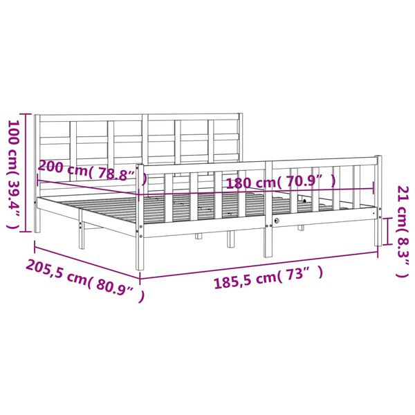 vidaXL Πλαίσιο Κρεβατιού με Κεφαλάρι 180x200 εκ. από Μασίφ Ξύλο