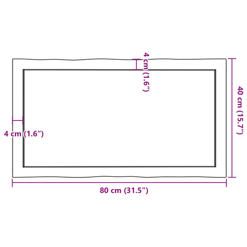 vidaXL Επιφ Τραπεζιού Αν Καφέ 80x40x(2-6)εκ. Ακατέργ. Μασίφ Ξύλο Δρυός
