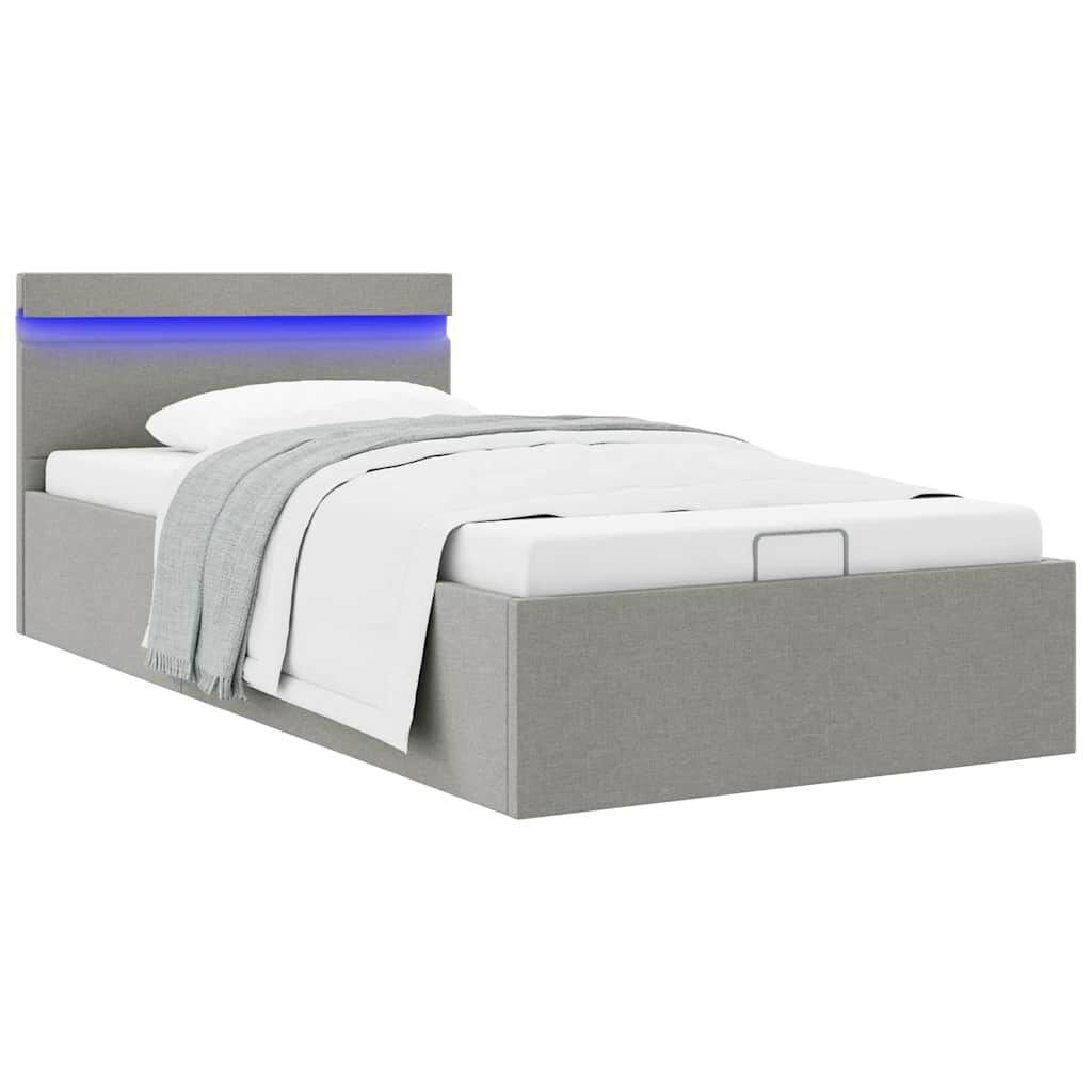 vidaXL Πλαίσιο Κρεβατιού με Αποθ. Χώρο/LED Αν. Γκρι 100x200 εκ. Ύφασμα