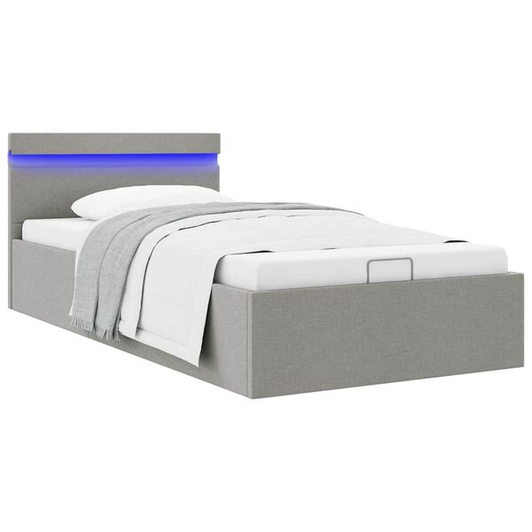 vidaXL Πλαίσιο Κρεβατιού με Αποθ. Χώρο/LED Αν. Γκρι 100x200 εκ. Ύφασμα