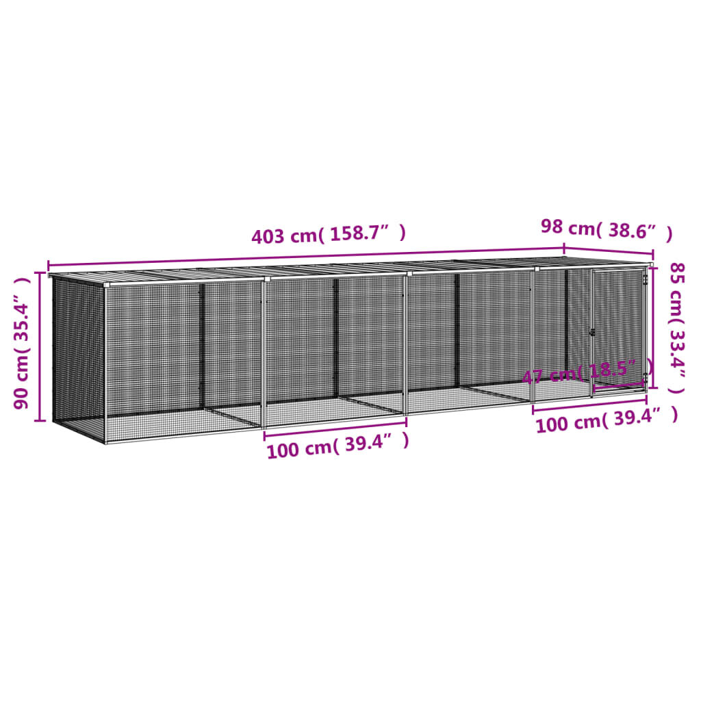 vidaXL Κοτέτσι - Κλουβί με Στέγη Αν. Γκρι 403x98x90 εκ. Γαλβαν. Ατσάλι