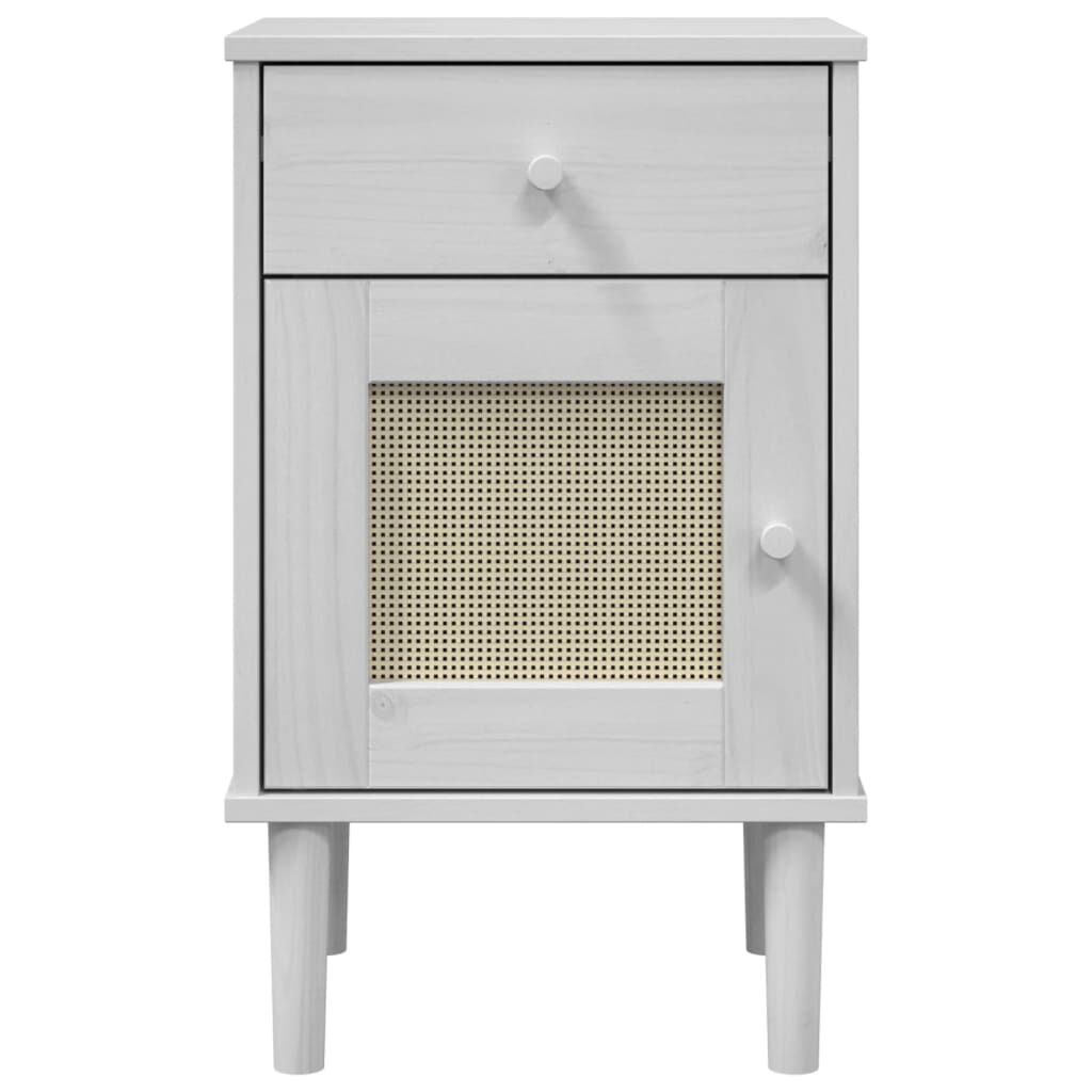 vidaXL Κομοδίνο SENJA Λευκό Όψη Ρατάν 40x35x65εκ από Μασίφ Ξύλο Πεύκου