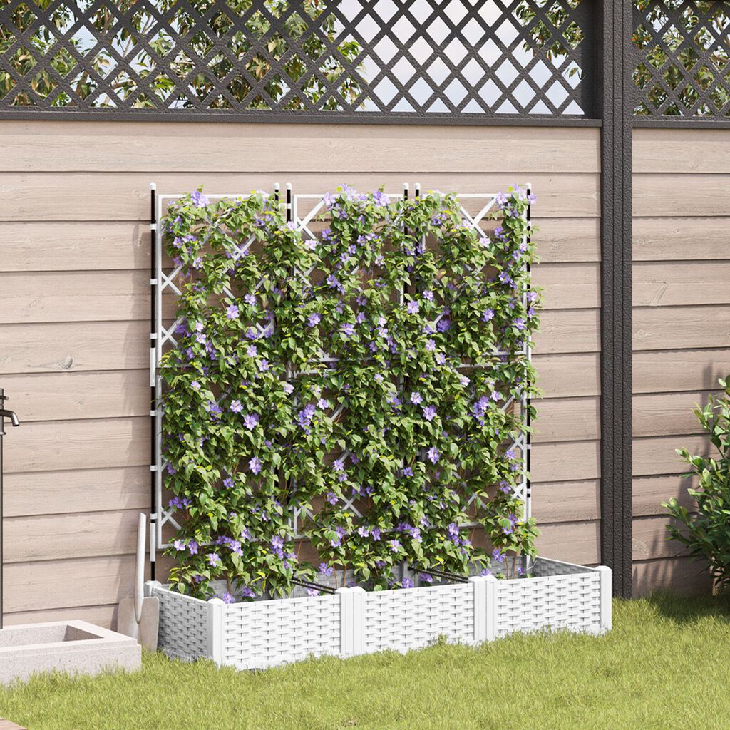 vidaXL Γλάστρα Κήπου με Πλέγμα 3 τμχ Λευκή 120x40x125.5 εκ
