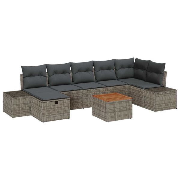 vidaXL Σετ Καναπέ Κήπου με μαξιλάρι 8 pcs Γκρι Πολυ ράταν