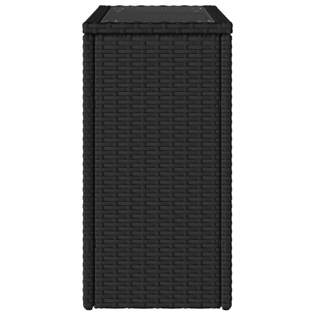 vidaXL Τραπέζι Κήπου με Γυάλινη Επιφ. Μαύρο 58x27,5x55 εκ. Συνθ. Ρατάν