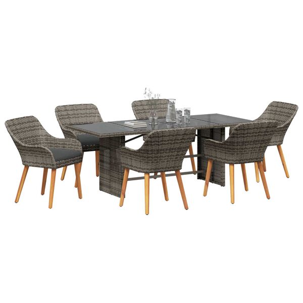 vidaXL Σέτ φαγητού για κήπο με μαξιλάρι 7 pcs Γκρι συνθετικό ρατάν