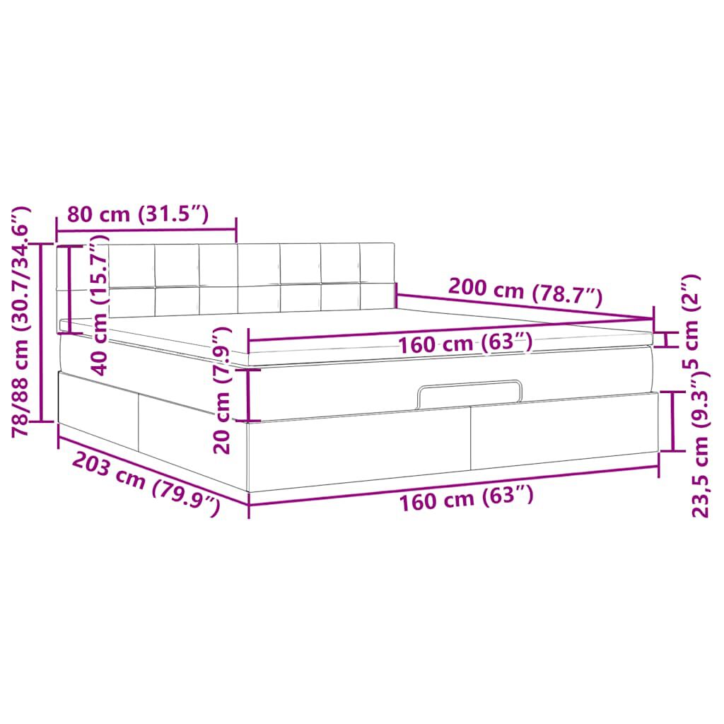 vidaXL Οθωμανικό κρεβάτι με στρώμα σκούρο γκρι 160x200cm ύφασμα