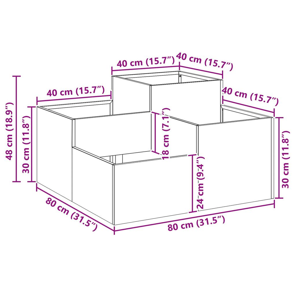 vidaXL Γλάστρα Κήπου 80x80x48 εκ. Από Ατσάλι