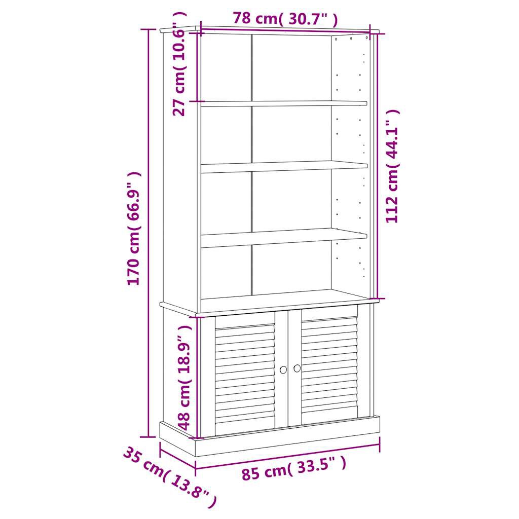 vidaXL Βιβλιοθήκη VIGO Λευκή 85 x 35 x 170 εκ. από Μασίφ Ξύλο Πεύκου
