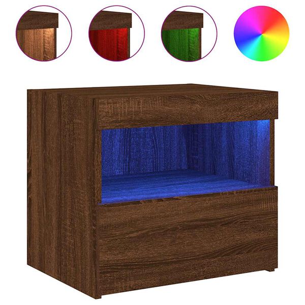 vidaXL Κομοδίνα με Φώτα LED 2 τεμ. Καφέ Δρυς 50 x 40 x 45 εκ.