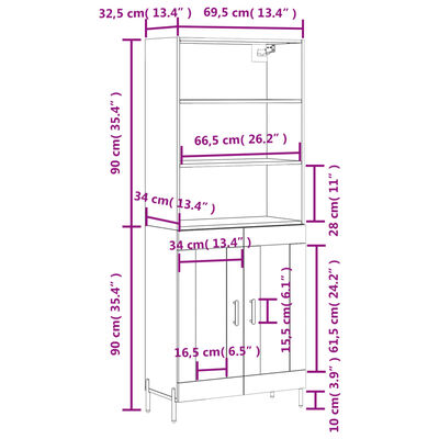 vidaXL Ντουλάπι Λευκό 69,5x34x180 εκ. από Επεξεργασμένο Ξύλο