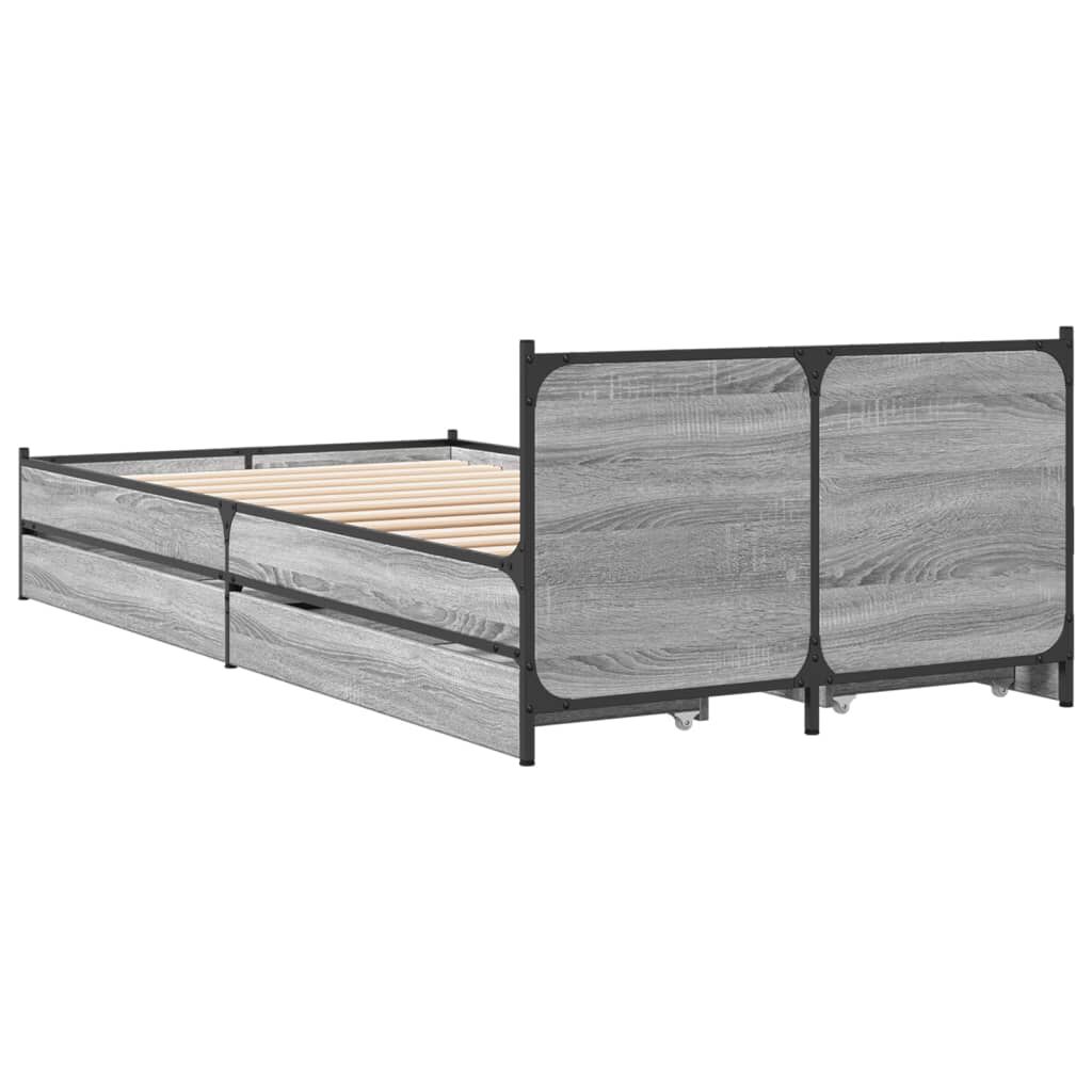 vidaXL Πλαίσιο Κρεβατιού με Συρτάρια Γκρι Sonoma 75x190 εκ. Επεξ. Ξύλο