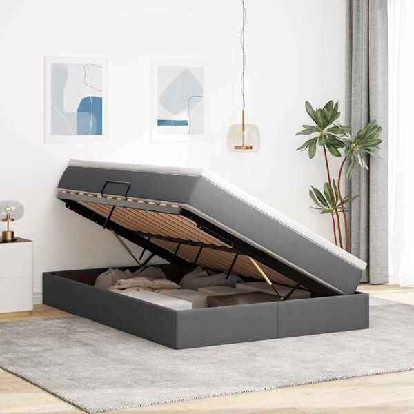 vidaXL Κρεβάτι με αποθηκευτικό χώρο και στρώμα με στρώμα Σκούρο Γκρι