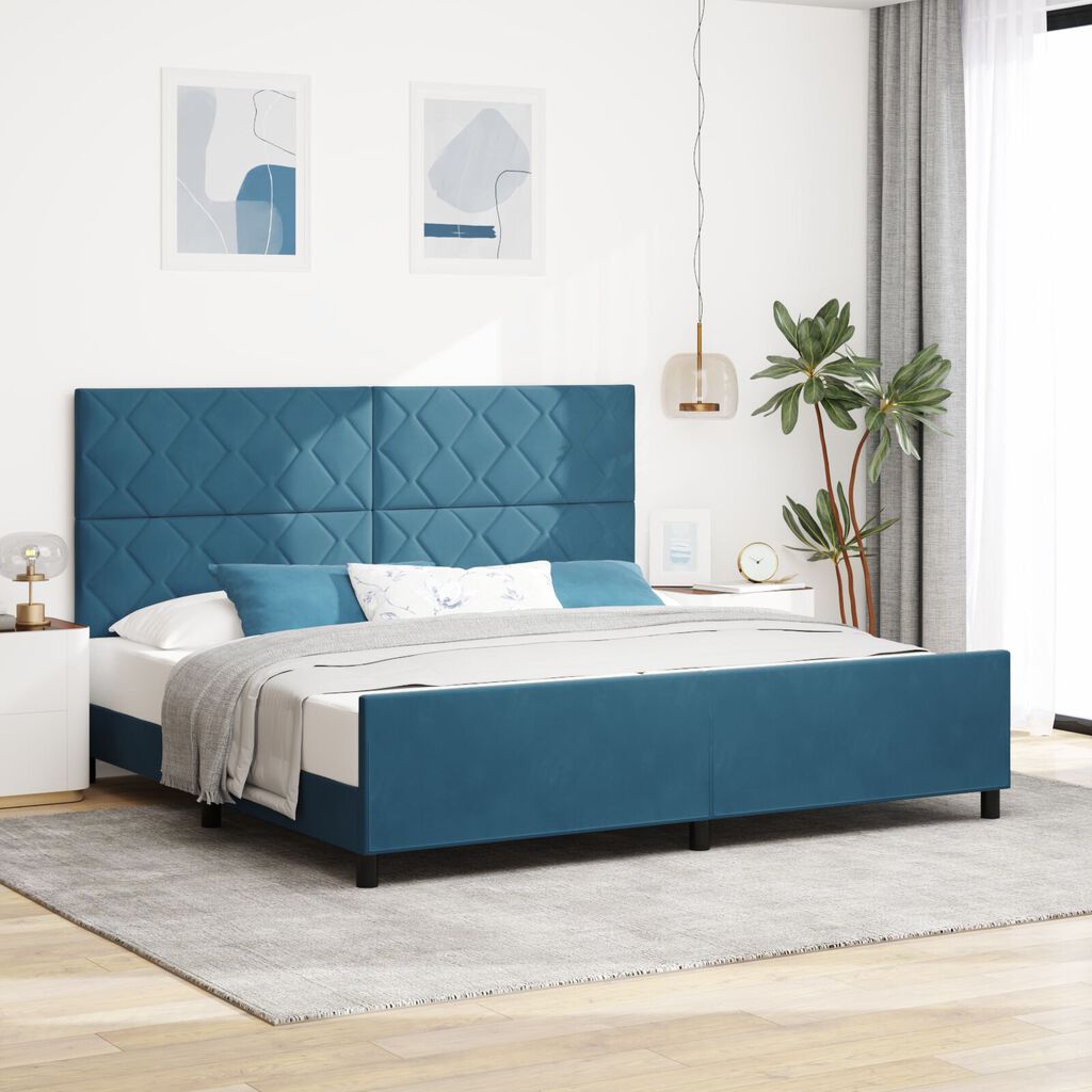 vidaXL Κρεβάτι Σκελετός Σκούρο Μπλε 200x200 εκ Βελούδο