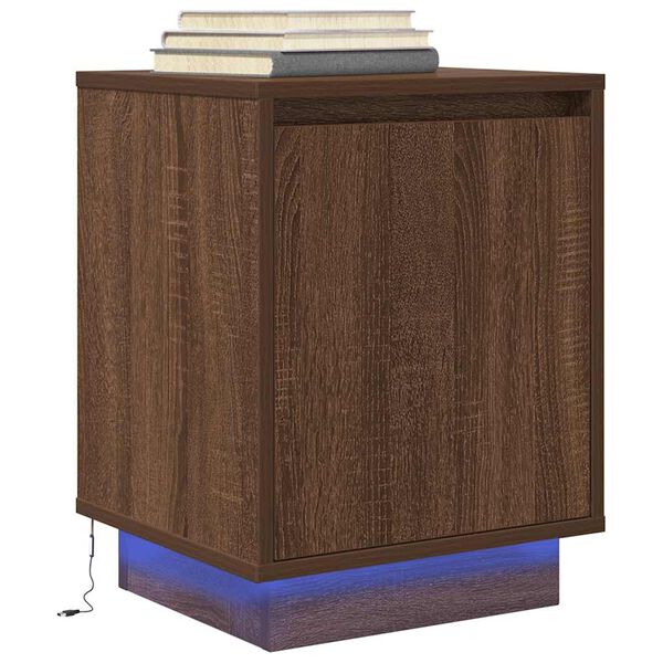 vidaXL Κομοδίνα με φώτα LED 2 τεμάχια καφέ δρυς 38x34x50 cm