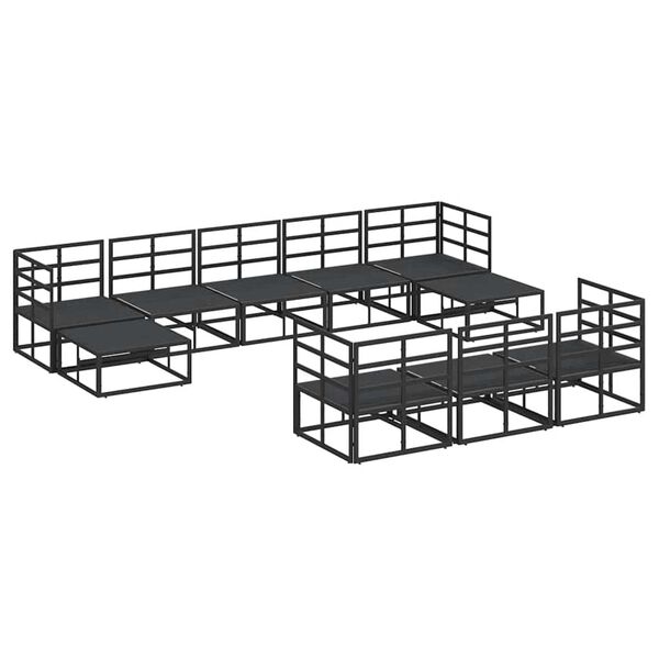 vidaXL Σετ Καναπέ Κήπου με μαξιλάρι 10 pcs Μαύρο Αλουμίνιο