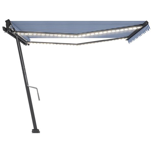 vidaXL Τέντα Συρόμενη Χειροκίνητη με LED Μπλε / Λευκό 450 x 350 εκ.
