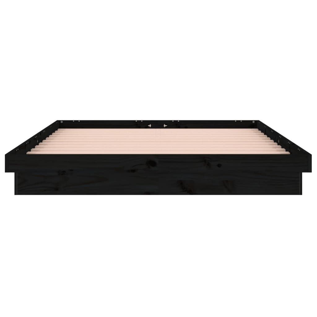vidaXL Πλαίσιο Κρεβατιού με LED Μαύρο 140 x 190 εκ. από Μασίφ Ξύλο