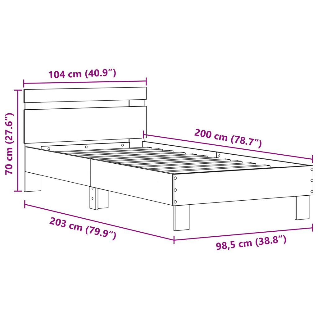vidaXL Κρεβάτι χωρίς Στρώμα με LED Φώτα Παλιό Ξύλο 100x200 εκ.