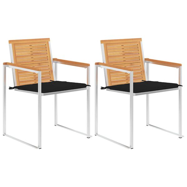 vidaXL Καρέκλες Κήπου 2 τεμ. από Μασίφ Ξύλο Teak/Ατσάλι με Μαξιλάρια
