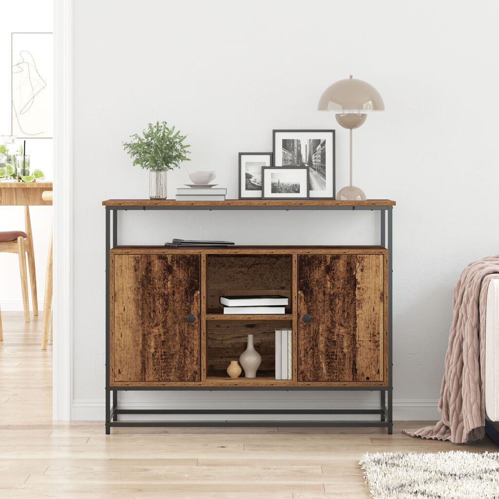 vidaXL Μπουφές Παλιού Ξύλου 100x35x80 εκ. Κατασκευασμένο από MDF και Ψηλό Μέταλλο