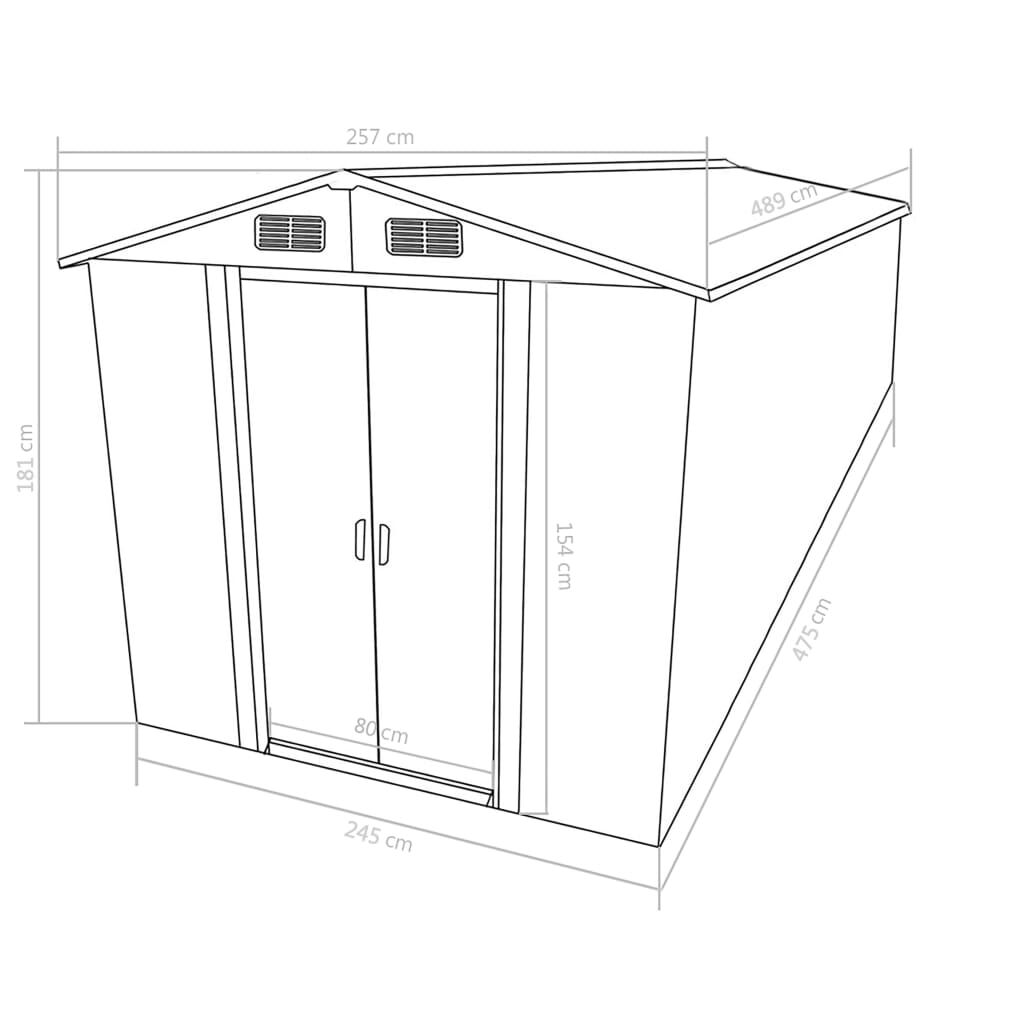 vidaXL Αποθήκη Κήπου Γκρι 257 x 489 x 181 εκ. από Μέταλλο