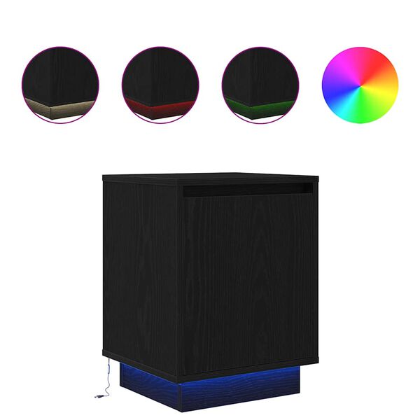 vidaXL Κομοδίνο με φώτα LED Μαύρο 38x34x50 cm