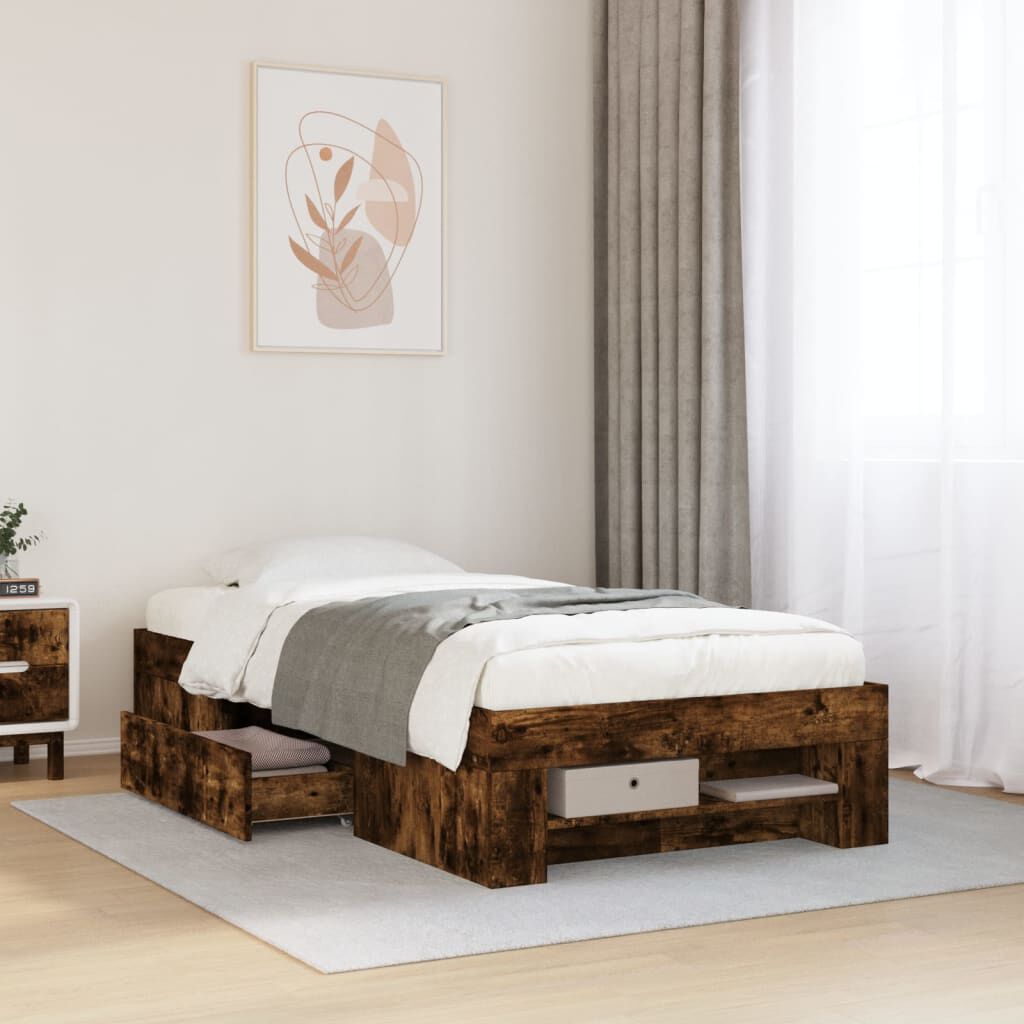 vidaXL Πλαίσιο Κρεβ. Χωρ. Στρώμα Καπνιστή Δρυς 90 x 190 εκ. Επεξ. Ξύλο