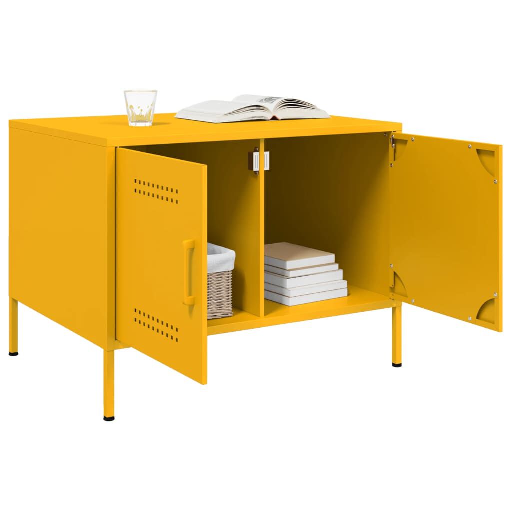 vidaXL Τραπέζι Κήπου Κίτρινο Μουσταρδί 68x50x50,5 εκ. Ατσάλινο