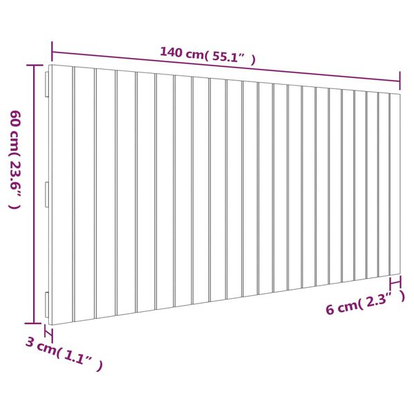 vidaXL Κεφαλάρι Τοίχου Γκρι 140x3x60 εκ. από Μασίφ Ξύλο Πεύκου