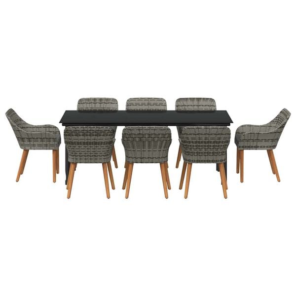 vidaXL Σέτ φαγητού για κήπο με μαξιλάρι 9 pcs Γκρι συνθετικό ρατάν