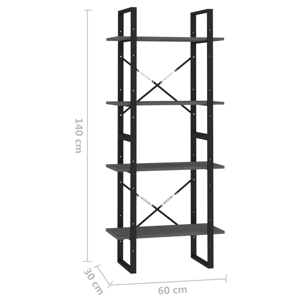 vidaXL Βιβλιοθήκη με 4 Ράφια Γκρι 60x30x140 εκ. από Μασίφ Ξύλο Πεύκου
