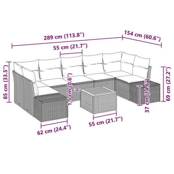 vidaXL Σετ Καναπέ Κήπου με μαξιλάρι 8 pcs Μαύρο Πολυ ράταν