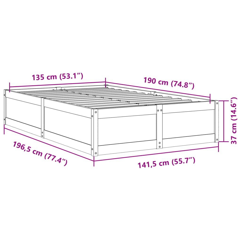 vidaXL Σκελετός Κρεβ. Χωρίς Στρώμα Καφέ Κεριού 135x190 εκ Μασίφ Πεύκο