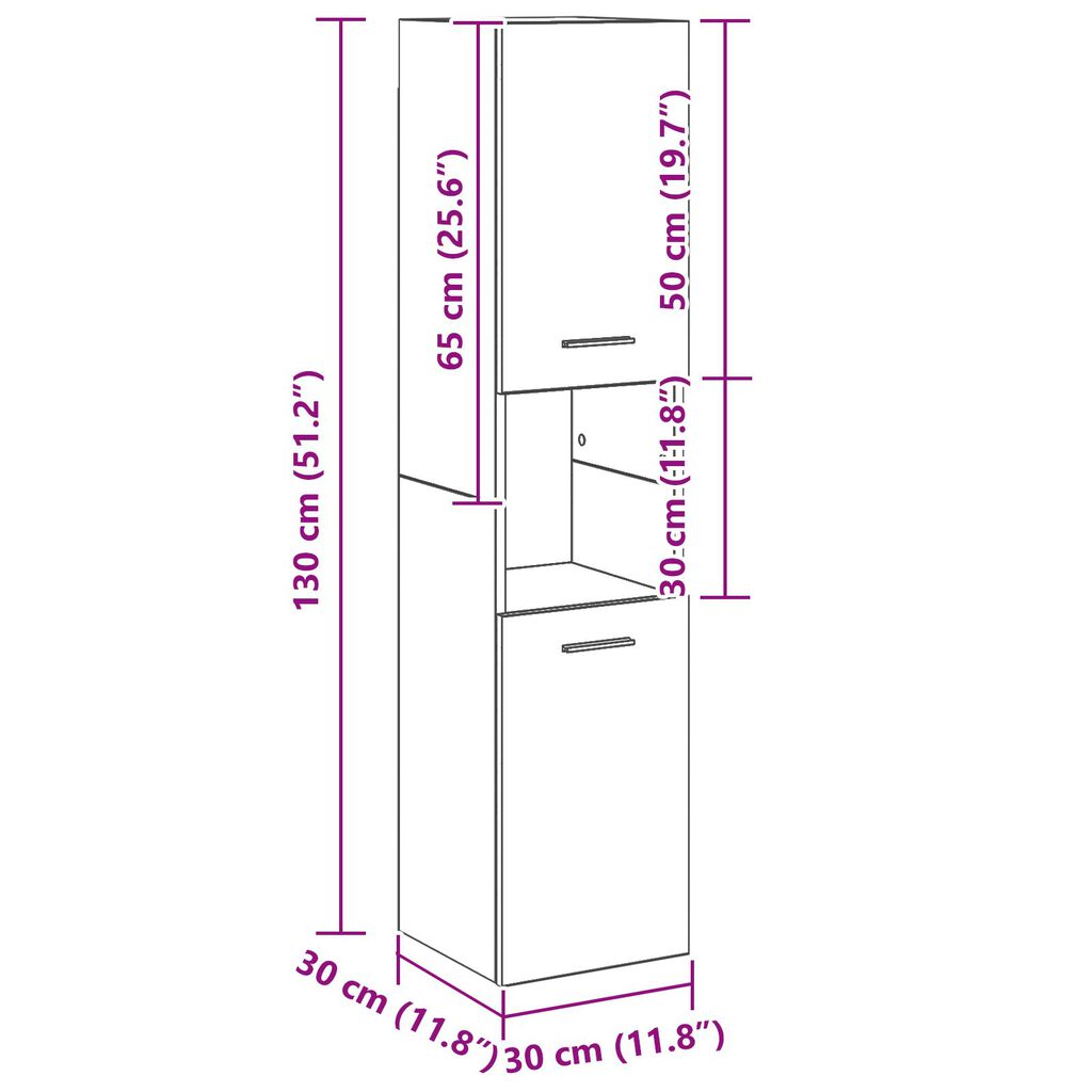 vidaXL Ντουλάπι Τοίχου Μπάνιου Μαύρο Δρυς 30x30x130 εκ από Ξύλο